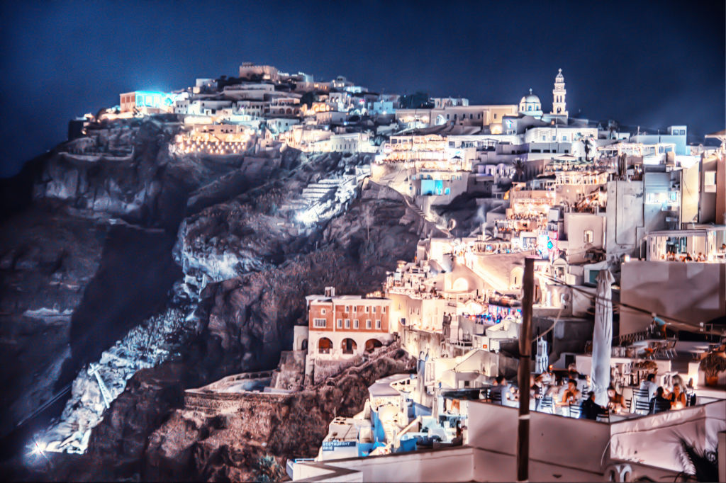 Nighttime in Fira, Santorini from our hotel room
