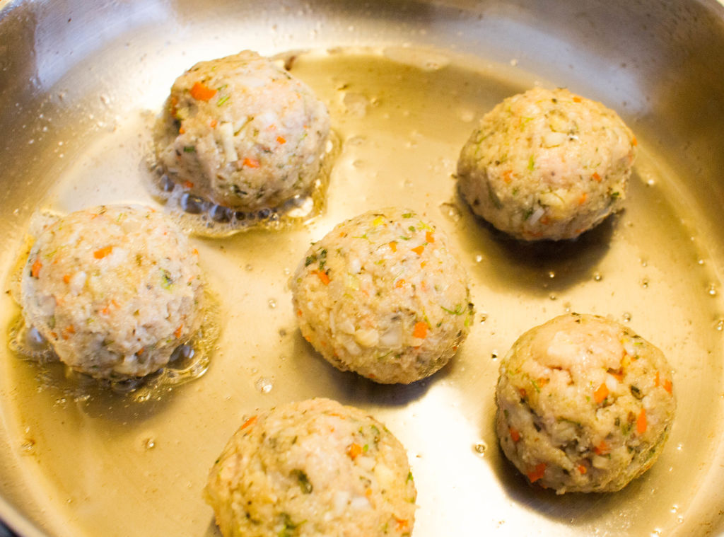 You will need to cook the meatballs in two batches so you don't crowd the pan.